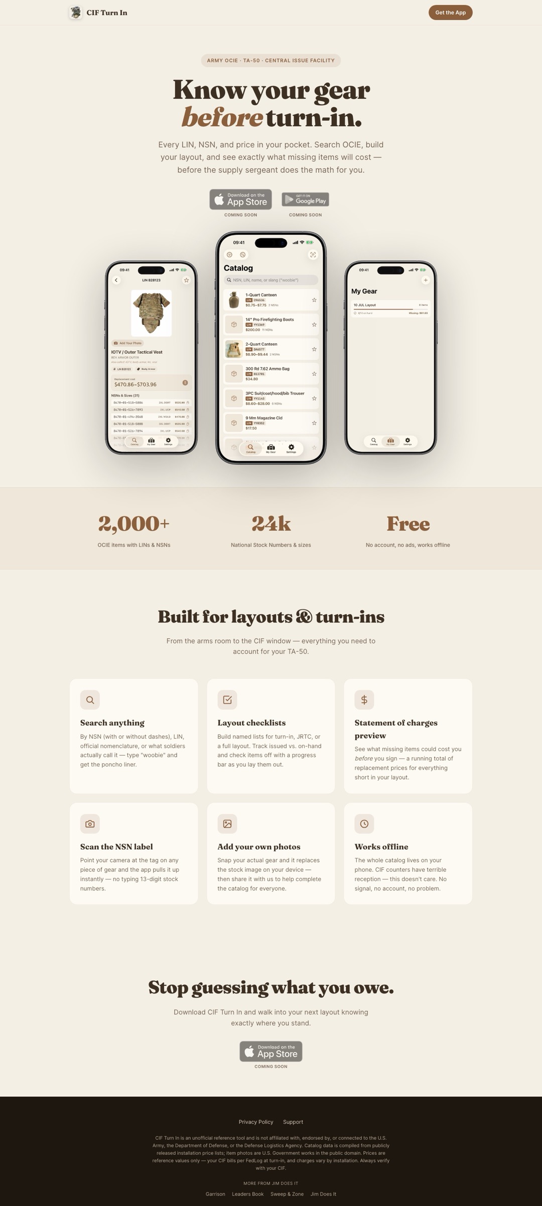 CIF Turn In — app landing page by Jim Does It