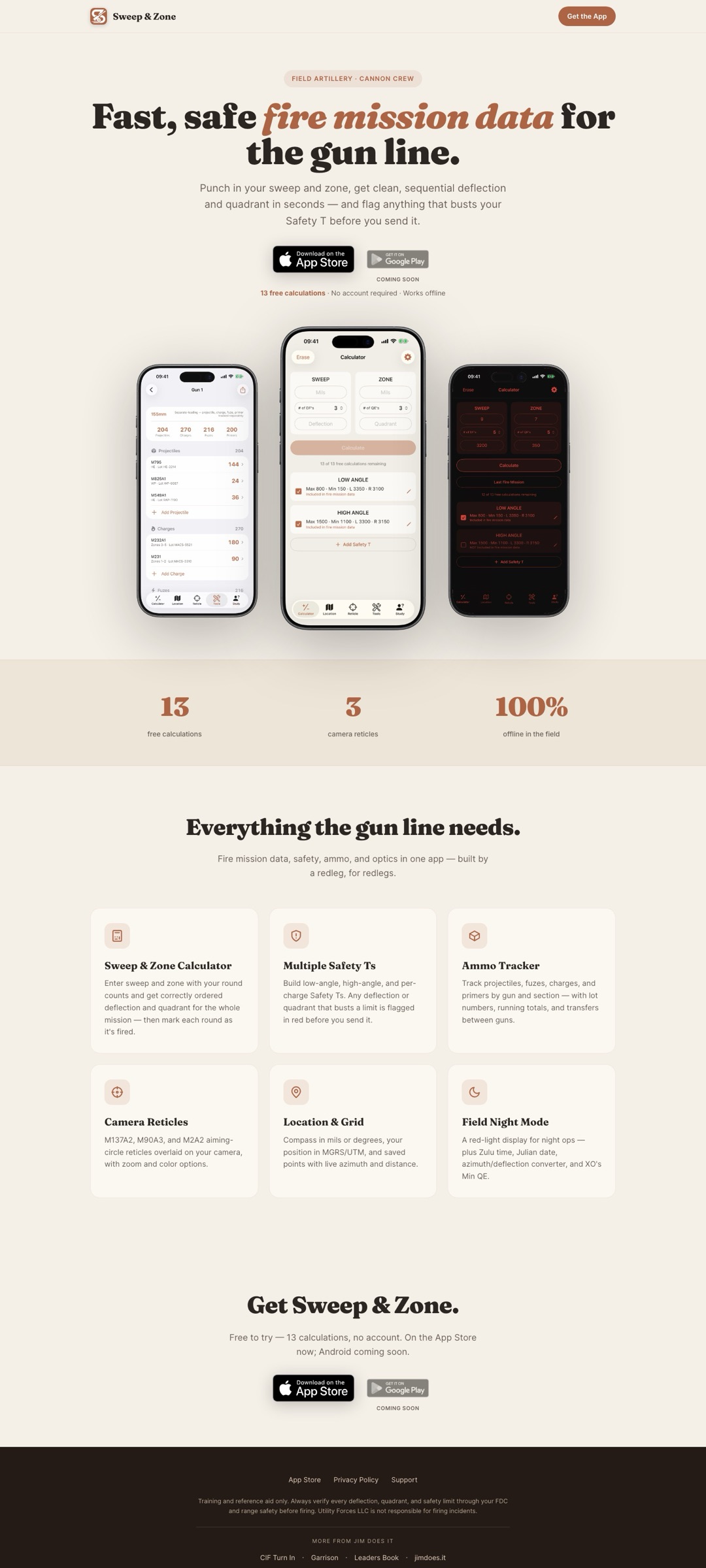 Sweep & Zone — app landing page by Jim Does It